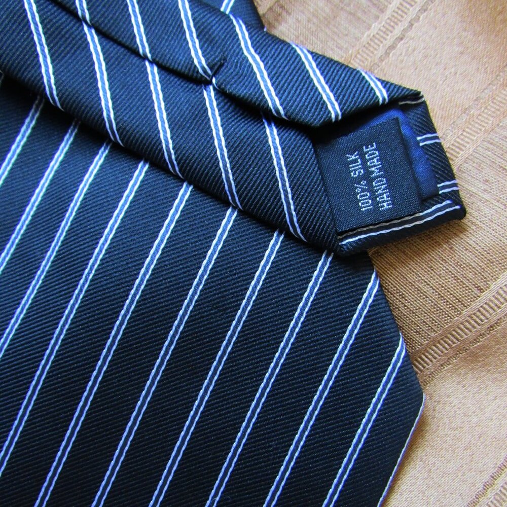 Lanvin Silk Tie, made in France, Blue white, hand made
